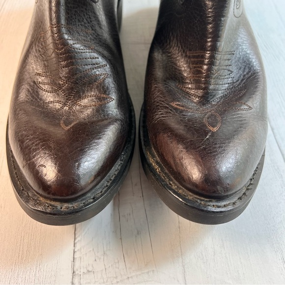 Justin Western Cowboy Boots Men's Size 10D–Dark Brown Grain Leather, Pointed Toe - Picture 13 of 16